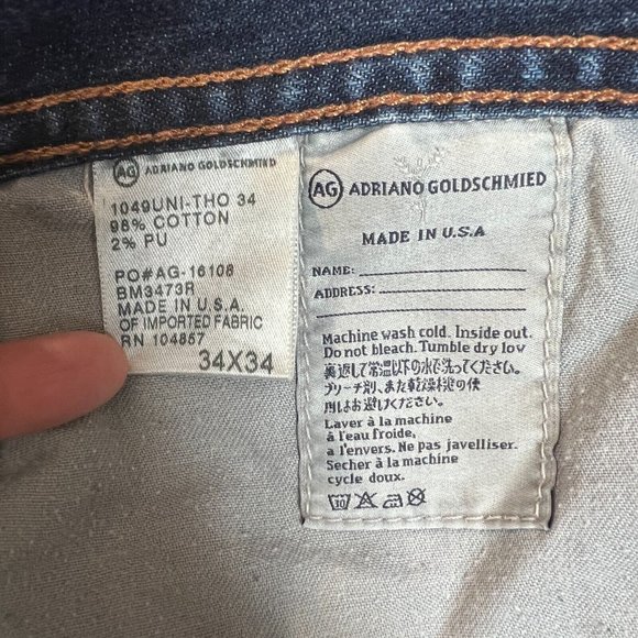 AG Adriano Goldschmied Jeans Mens 34x28.5 The Protege Straight Leg Blue Denim - Picture 12 of 15